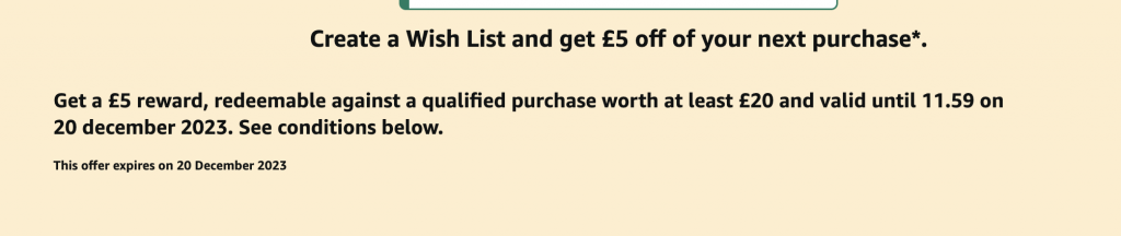 Are you eligible for this £5 amazon voucher – simply create a wish list